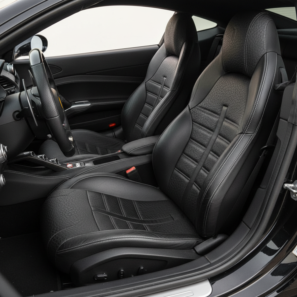 Luxury Black PVC Synthetic Leather for Ferrari Front Seats & Steering Wheel Interior Modification