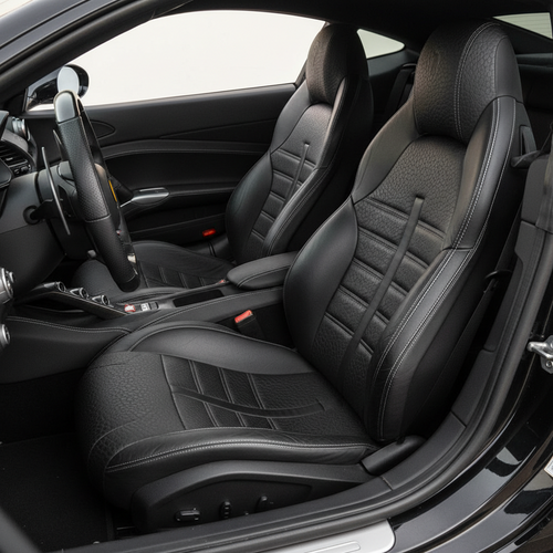 Luxury Black PVC Synthetic Leather for Ferrari Front Seats & Steering Wheel Interior Modification